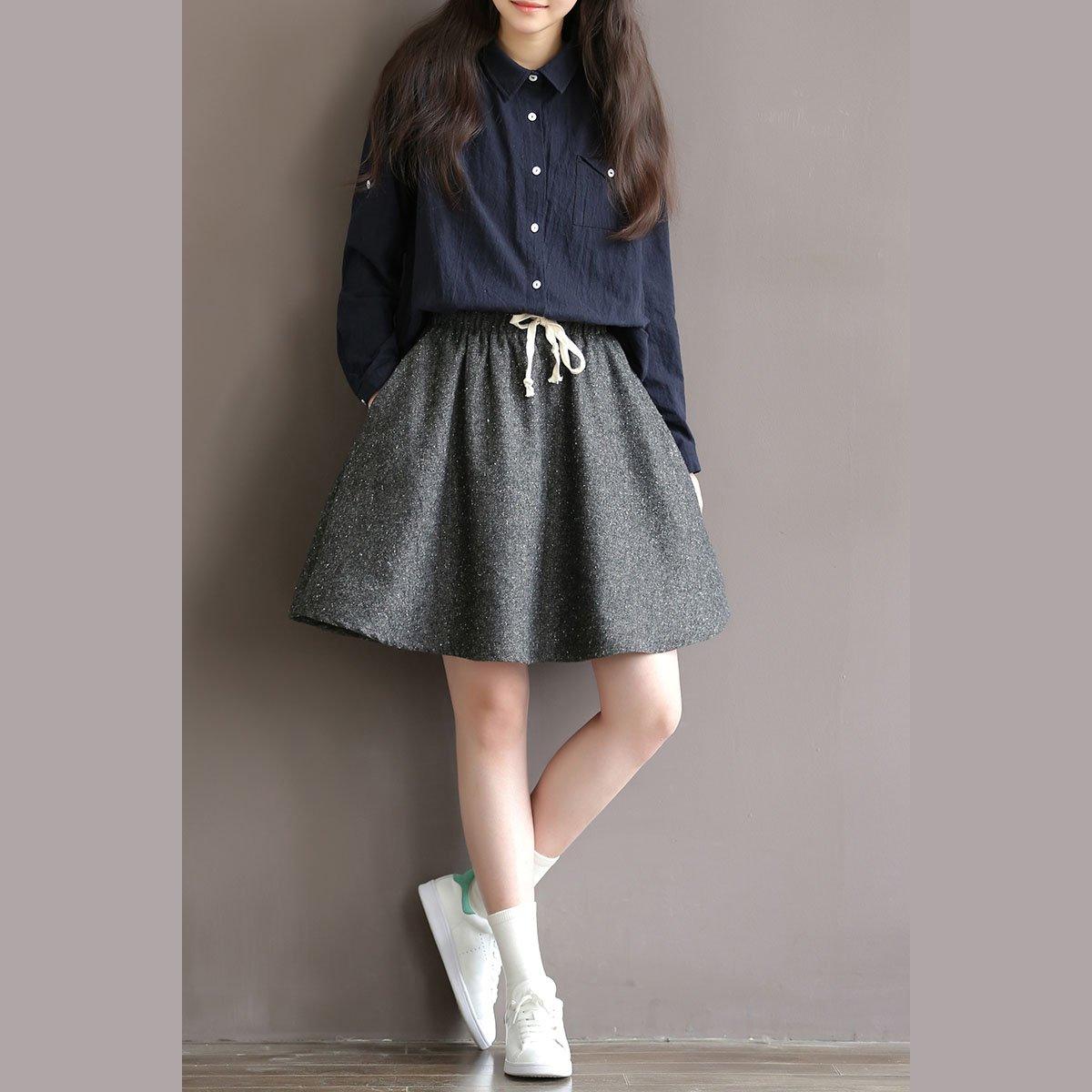 Woolen gray simple skirts casual vintage high wasit short skirts - Omychic