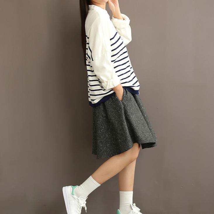 Woolen gray simple skirts casual vintage high wasit short skirts - Omychic