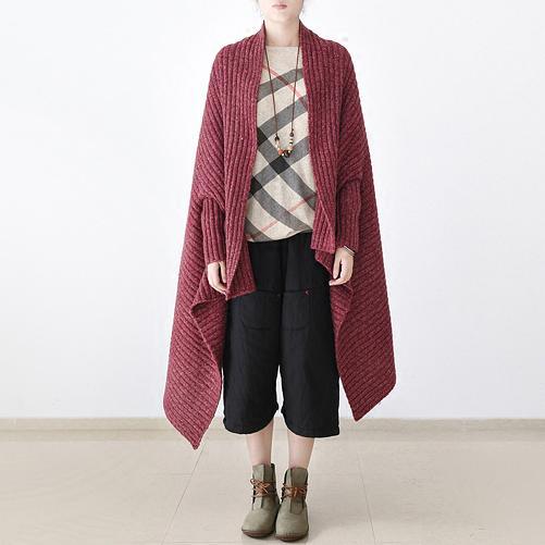 Woolen pink cape sweaters knit cape coat plus size sweaters oversize jackets - Omychic