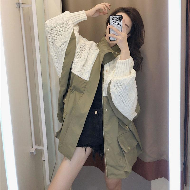 Casual Stand Collar Loose Top Coat Trendy Contrast Color All-match - Omychic