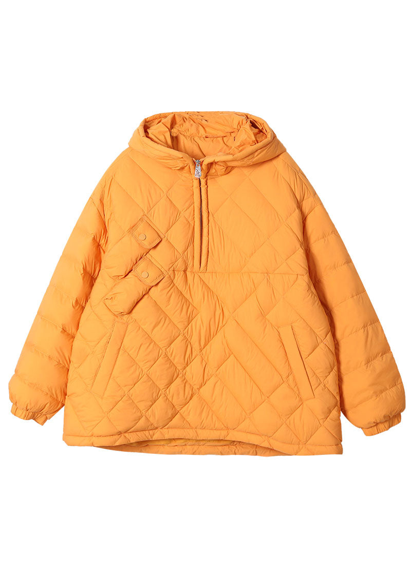 Yellow Pockets Down Puffers Jackets Zip Up Winter