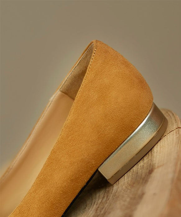 Yellow Ruffled Splicing Pointed Toe Sheepskin Flat Feet Shoes French