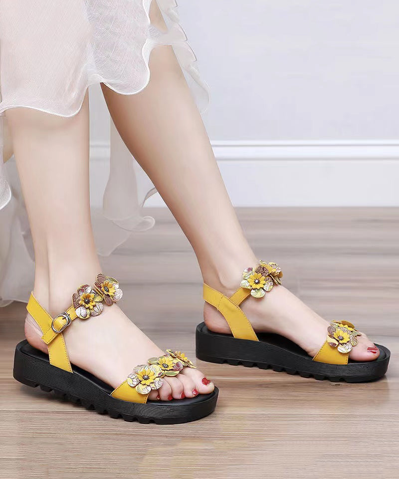 Yellow Sandals Platform Faux Leather Casual Splicing Floral