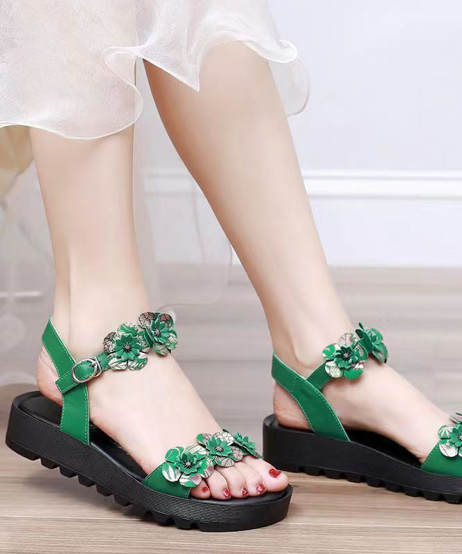 Yellow Sandals Platform Faux Leather Casual Splicing Floral