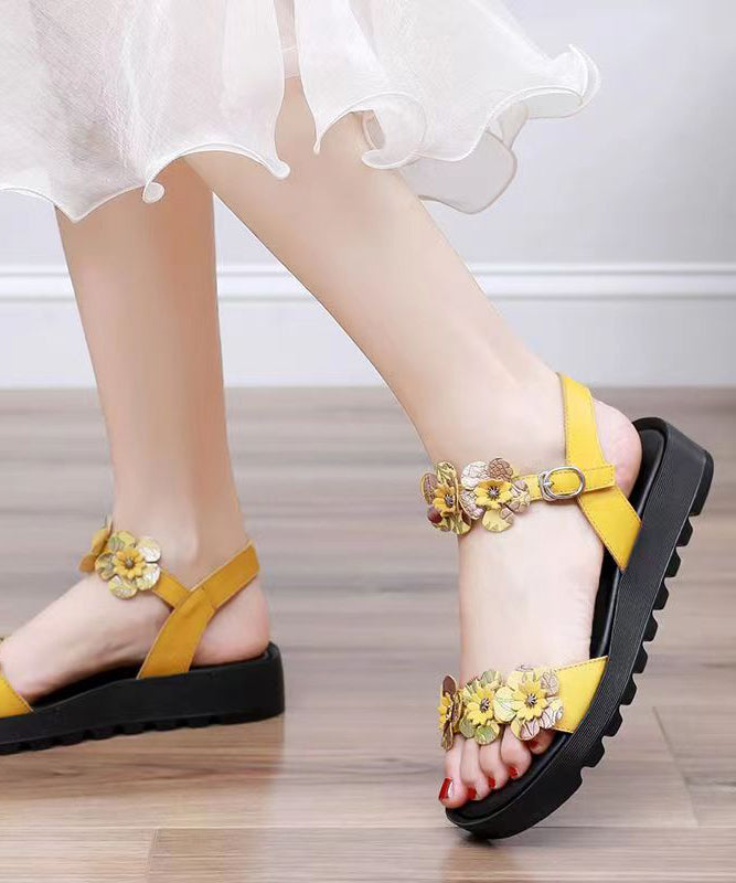 Yellow Sandals Platform Faux Leather Casual Splicing Floral