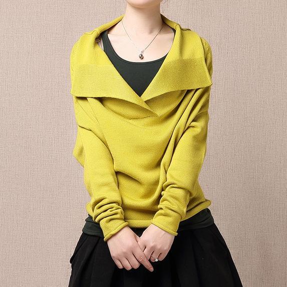 Yellow Turnover sweater shirt pullover knits - Omychic