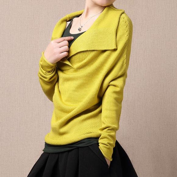 Yellow Turnover sweater shirt pullover knits - Omychic