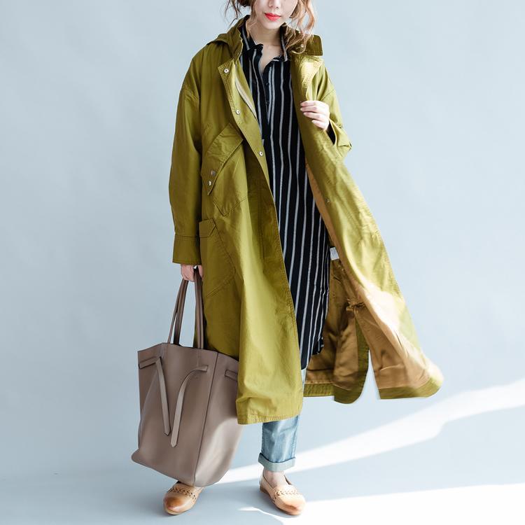 Yellow coats hoodied cotton trench coats outwear long windbreakers oversize maxi coats - Omychic