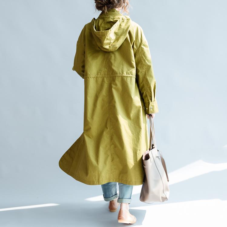 Yellow coats hoodied cotton trench coats outwear long windbreakers oversize maxi coats - Omychic