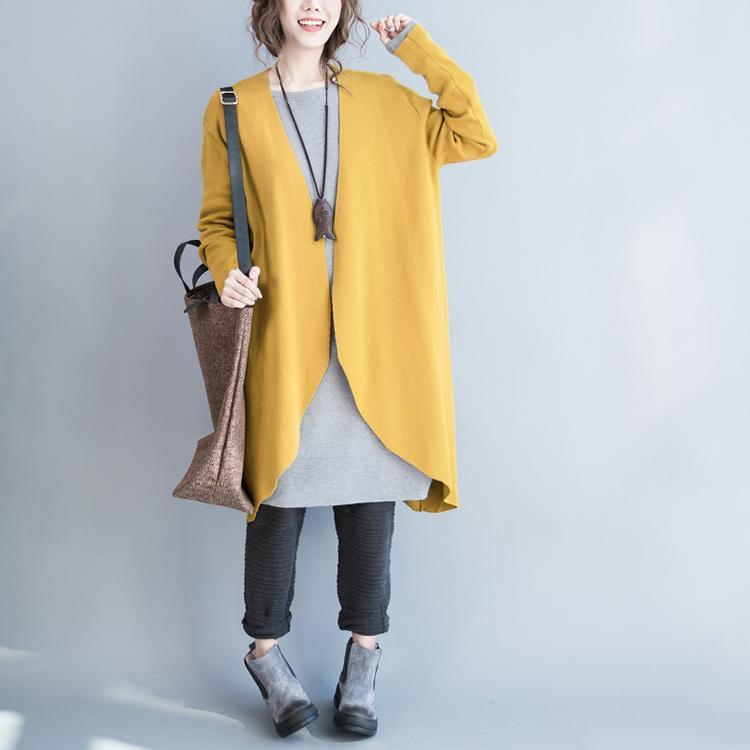 Yellow knit cardigan asymmetrical sweater coat oversize knitwear - Omychic