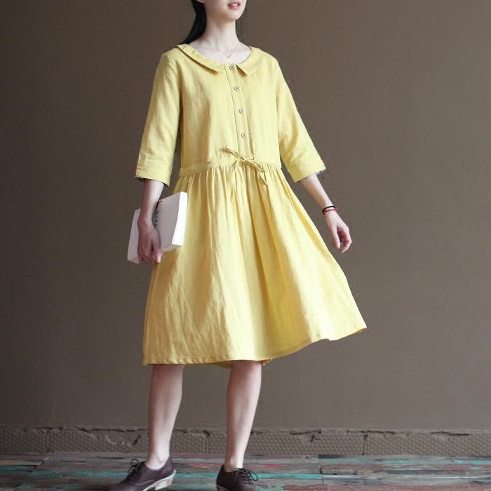 Yellow linen summer dress short sundress plus size linen clothing - Omychic