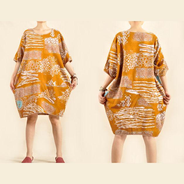 Yellow plus size cotton summer dress linen sundress - Omychic