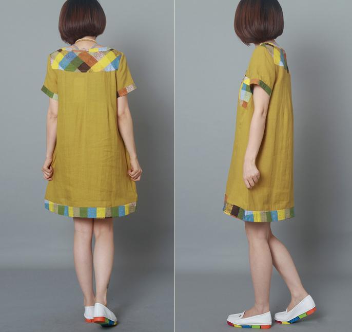 Yellow summer linen dress materniy dress pure linen shift sundress - Omychic