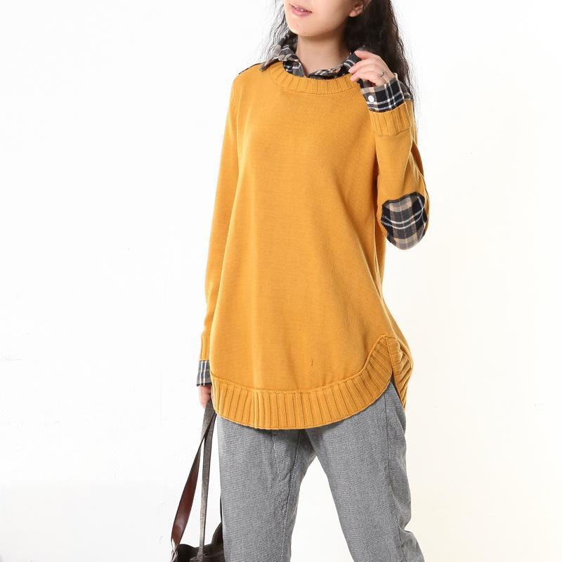 Yellow woman sweaters fake two pieces - Omychic
