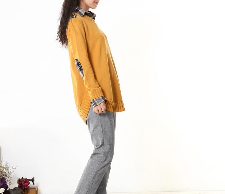 Yellow woman sweaters fake two pieces - Omychic