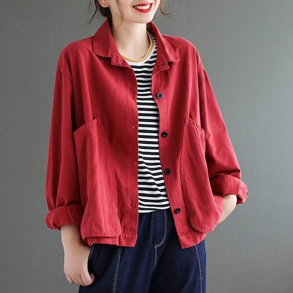 Style Vintage Solid Color Female Loose Casual Outerwear Coats - Omychic