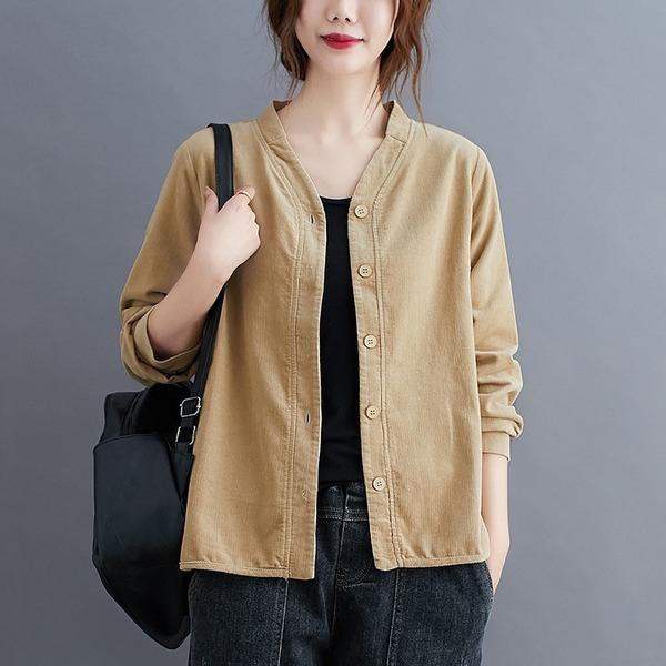 omychic plus size corduroy vintage korean style Casual loose autumn shirt women blouse 2020 clothes ladies tops  streetwear - Omychic