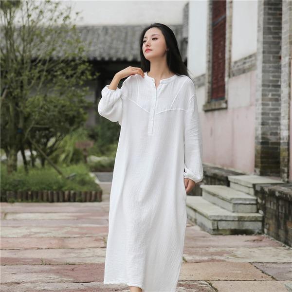 Ladies Solid Color Vintage Dresses Female Plus Size Dress 2020 - Omychic