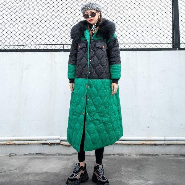 Winter Goddess Fan Patchwork Hit Color Casual Loose Parkas - Omychic