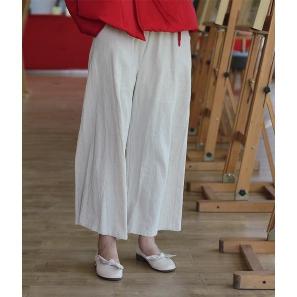 Elastic Waist Wide Leg Pants Ladies Vintage Cotton Linen Trousers - Omychic