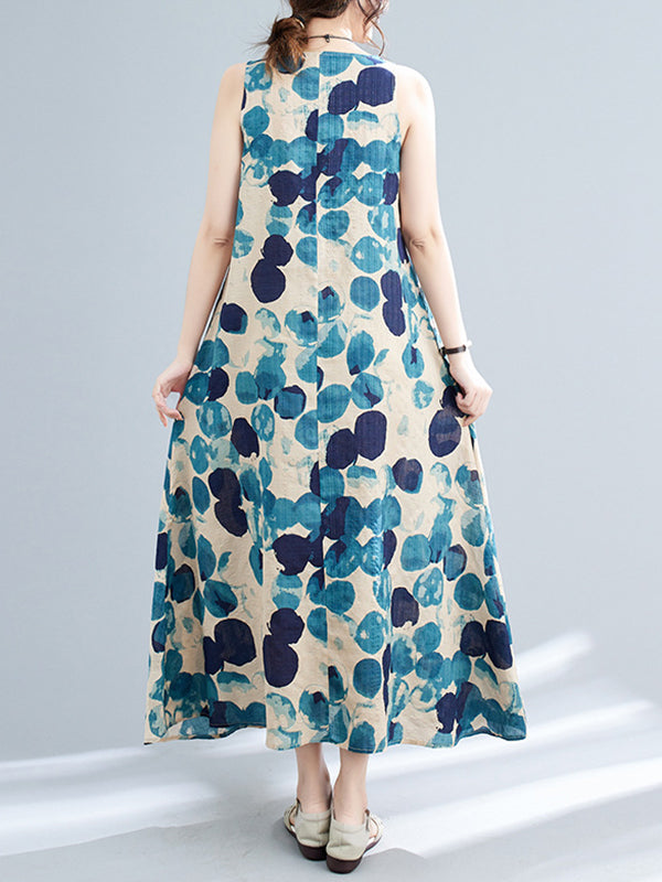 Polka-Dot Loose Round-Neck Maxi Dress