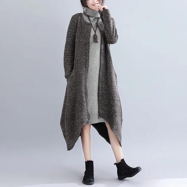 women casual loose autumn winter dress elegant zipper clothes 2020 ladies dresses - Omychic