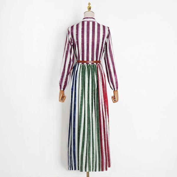 Patchwork Striped Drawstring Waist Dress  Style Temperament All Match Dress - Omychic