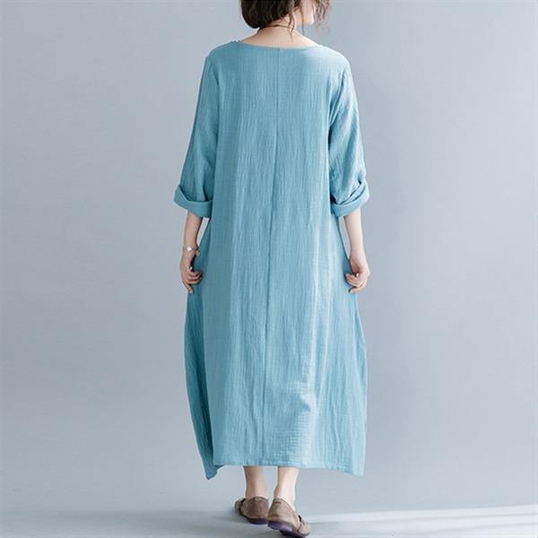 omychic plus size cotton linen vintage women casual loose spring autumn dress - Omychic