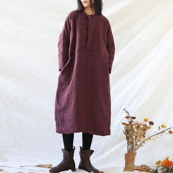 Women Vintage Linen Parkas Female Button Thick Pullover Parkas - Omychic