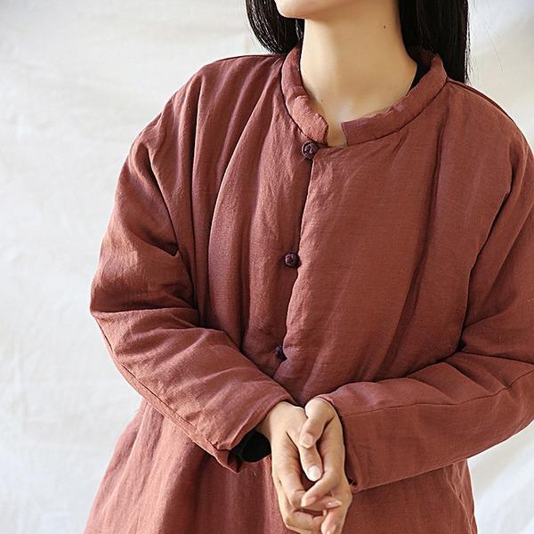 Women Vintage Linen Parkas Female Button Thick Pullover Parkas - Omychic