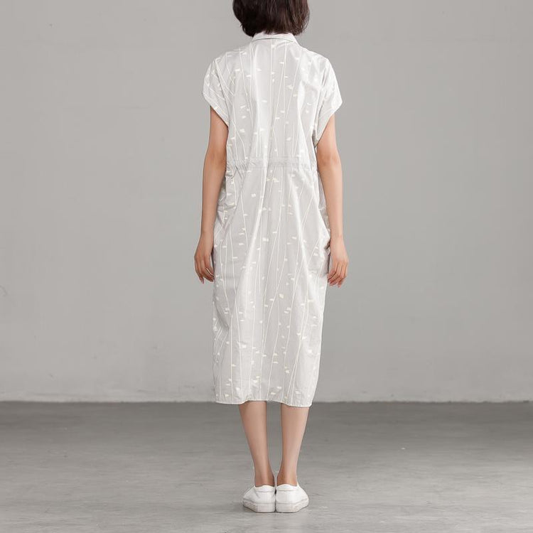 Cotton Polo Collar Light Gray Short Sleeve Dress - Omychic