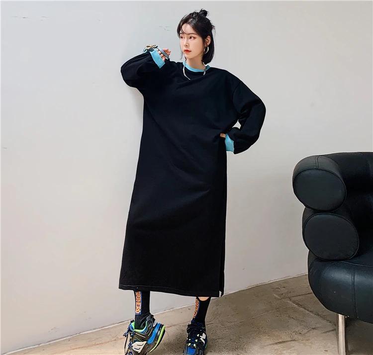 long sleeve plus size cotton patchwork for women causal loose autumn winter dress - Omychic