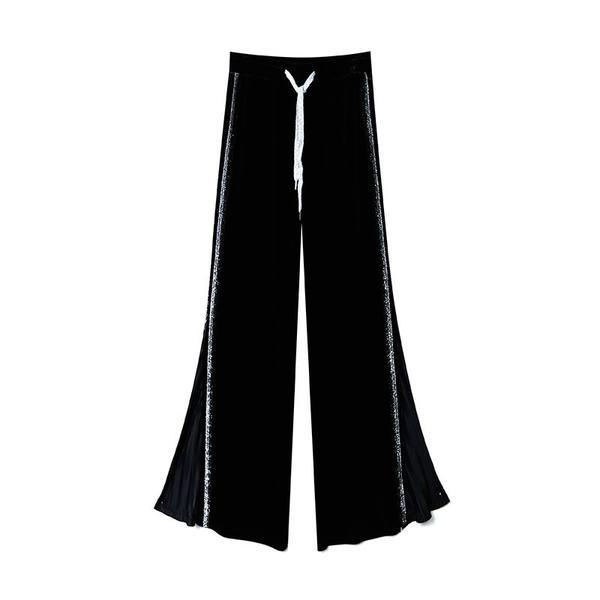 Patchwork Wide Leg Pants Fashion New Women Pleated Elastic Waist Patchwork High Waist Full Length Pants 2020 Winter - Omychic