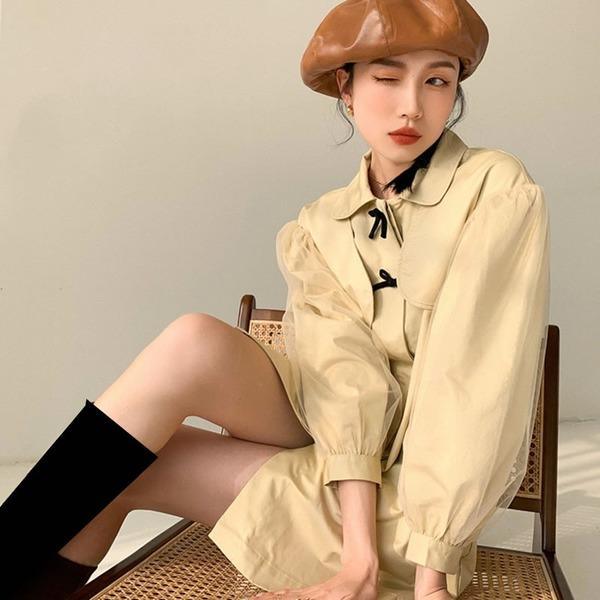 Patchwork Bow Single Breasted Trench Women 2020 Winter Casual Fashion Style Temperament All Match Women Clothes - Omychic