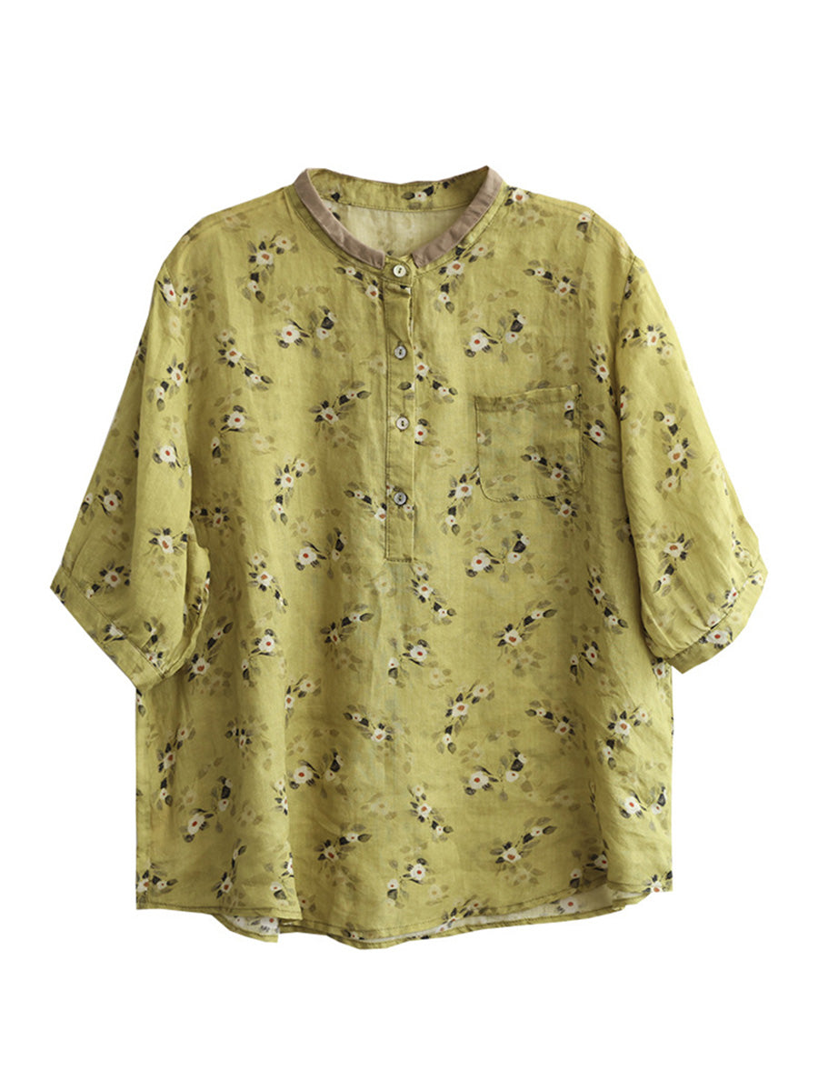 Floral Summer Ramie Women Loose Shirt