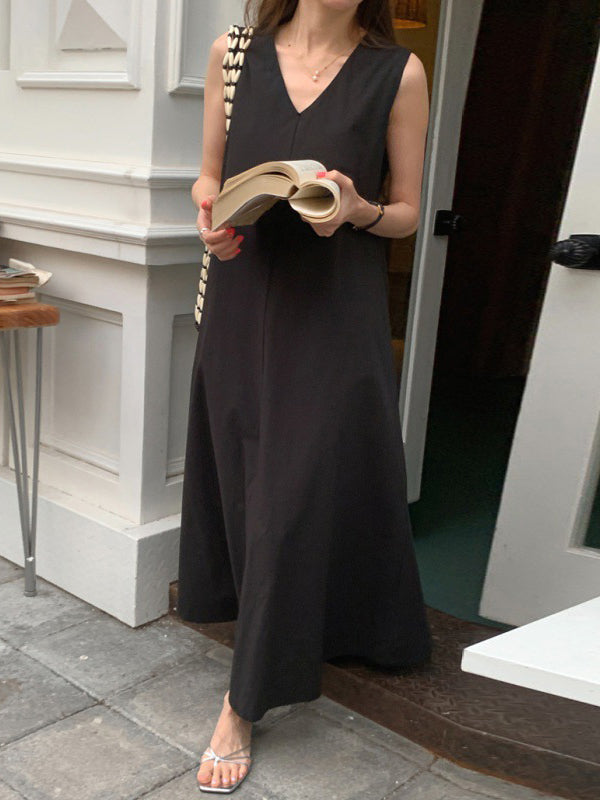 Loose Casual Solid Color Midi Dress Sleeveless