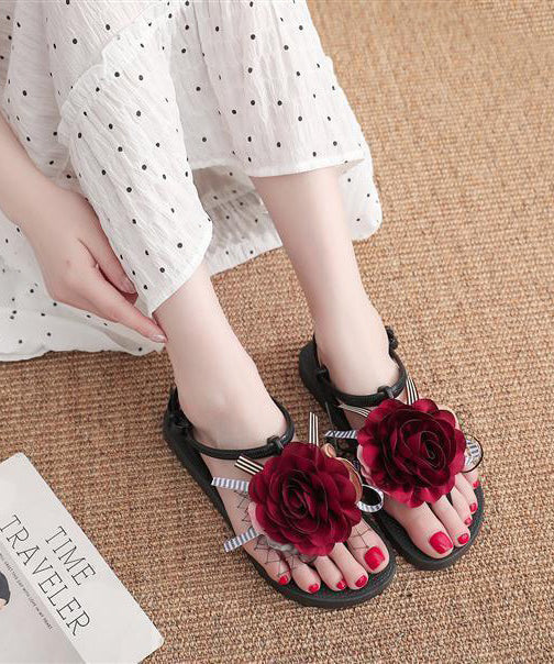 Red Flat Sandals Peep Toe Chic Splicing Floral