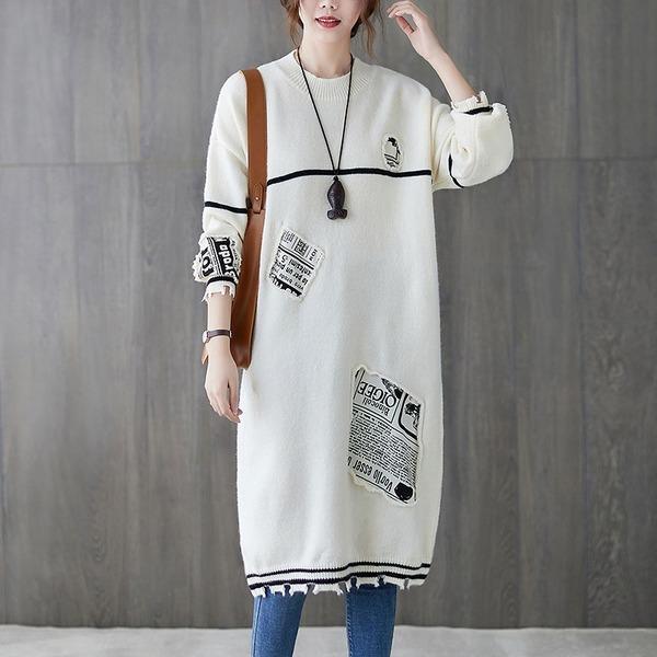 long sleeve plus size knitted vintage for women casual midi autumn winter sweater dress - Omychic