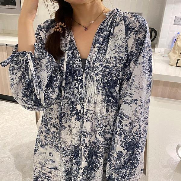 Print Pattern Dress Fashion New Women Drawstring Full Sleeve 2020 Winter Elegant Casual Style Minority Loose Dress - Omychic