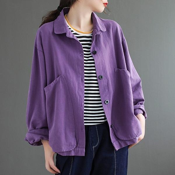 Style Vintage Solid Color Female Loose Casual Outerwear Coats - Omychic