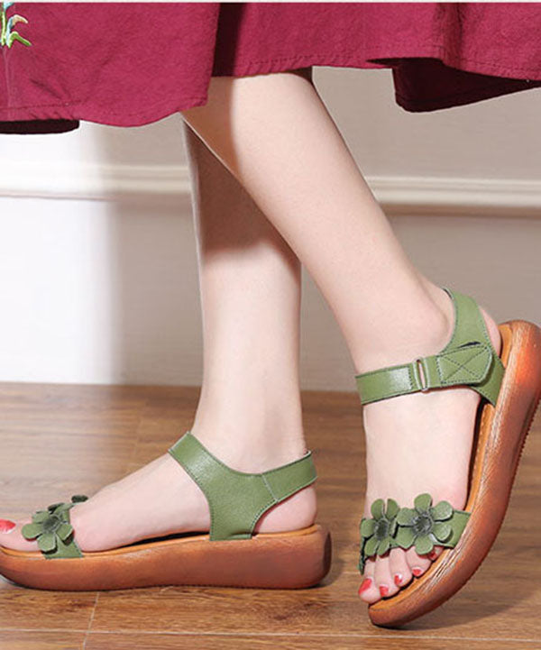 Casual Light Green Floral Sandals For Women Buckle Strap Sandals