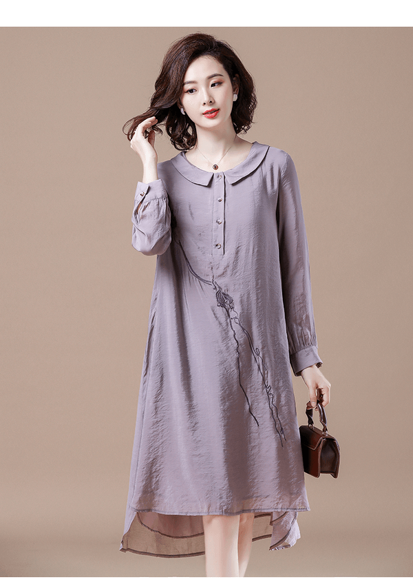 Plus Size Women Casual Dresses Vintage Embroidery Loose Ladies Knee-length Dress - Omychic