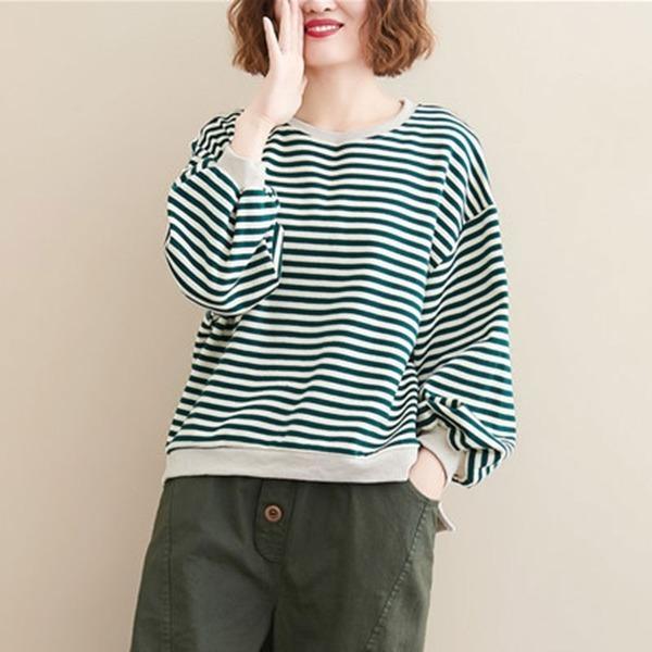 Women Autumn Long Sleeve Cotton Sweatshirt  Striped Female Loose Casual Pullovers Hoodies - Omychic