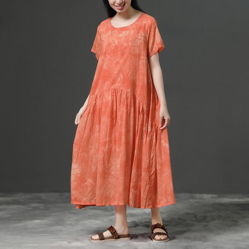 Cotton Orange Loose Casual Long Dress - Omychic