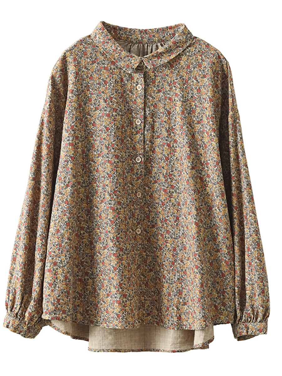Retro Spring Floral Loose Button T-Shirt
