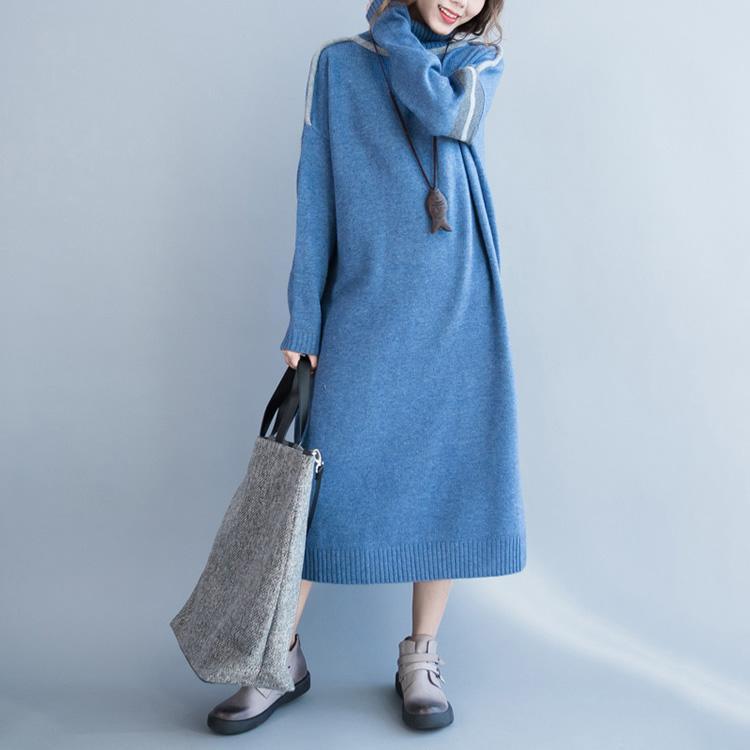 aesthetic Sweater weather plus size high neck light blue baggy knitwear dresses - Omychic