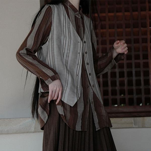 Vintage Striped Patchwork Vest Women Winter Trendy Fashion New Style V Neck Top - Omychic