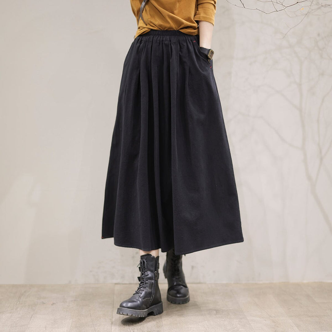 Autumn Casual Solid Cotton Loose Skirt