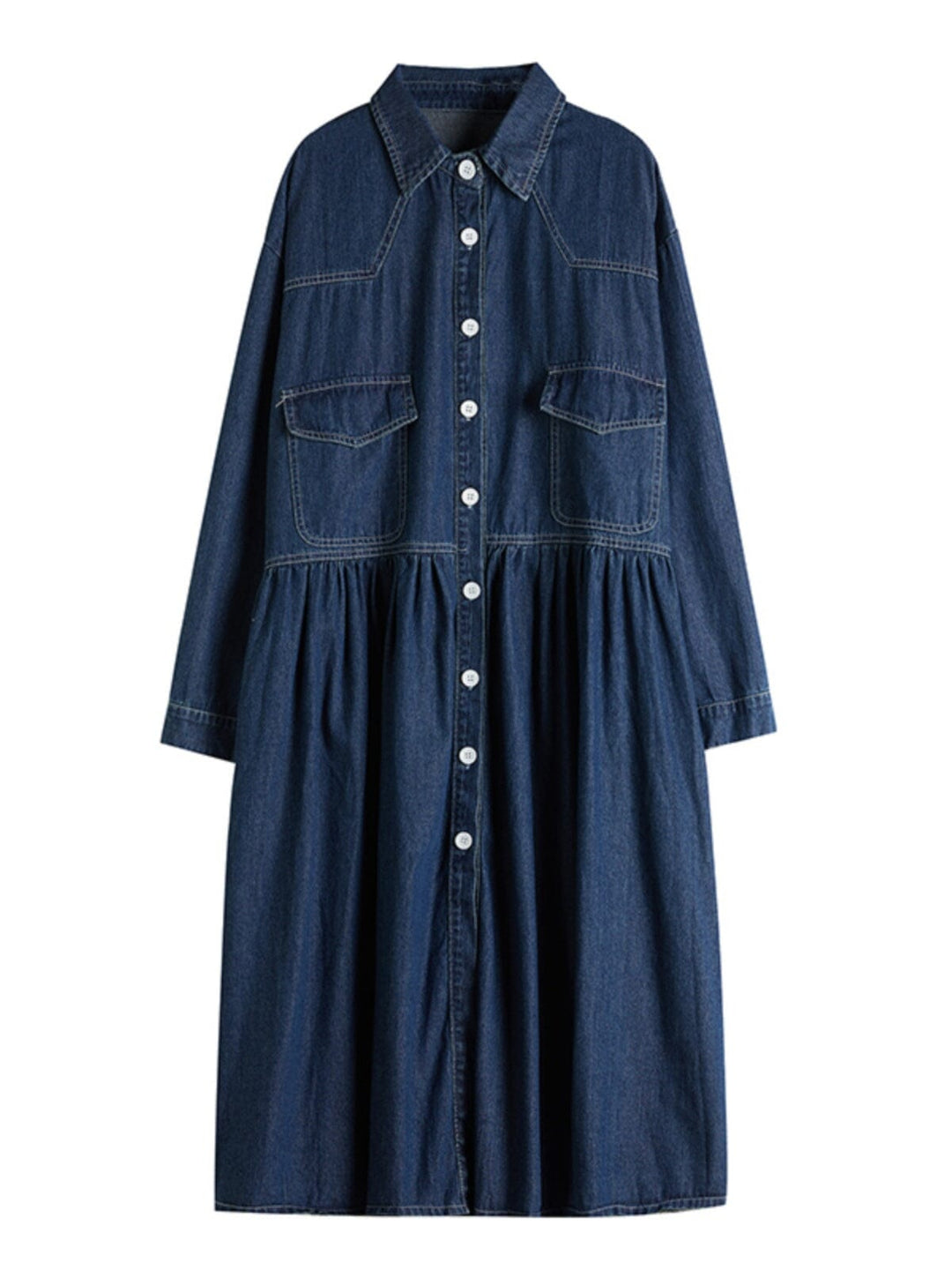 Spring Minimalist Loose Casual Denim Dress Long Sleeve