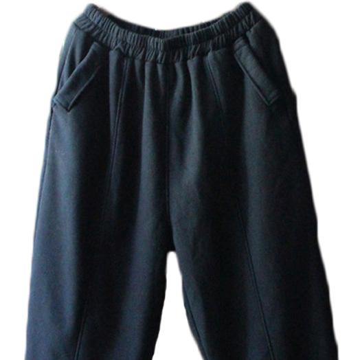 autumn new black linen thick pants plus size patchwork trousers - Omychic